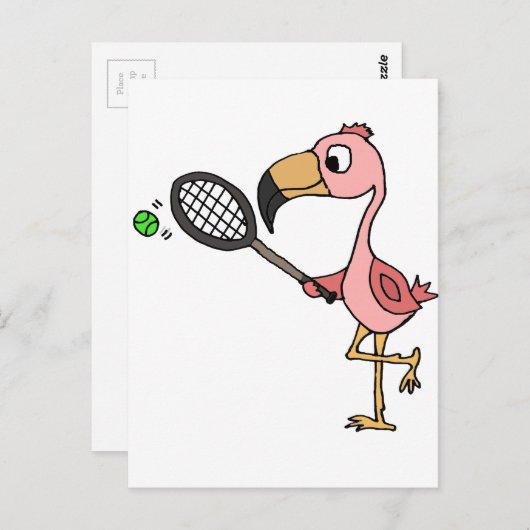 Funny Pink Flamingo Palling Tennis Briefkaart (Voorkant / Achterkant)