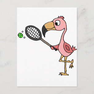 Funny Pink Flamingo Palling Tennis Briefkaart