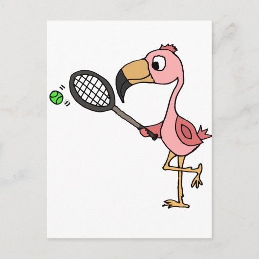 Funny Pink Flamingo Palling Tennis Briefkaart (Voorkant)