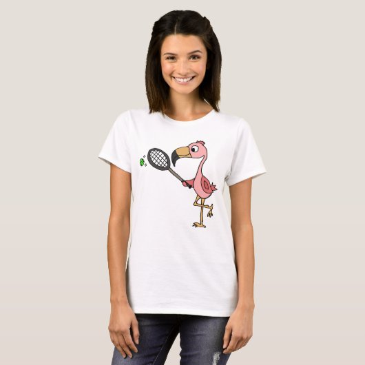 Funny Pink Flamingo Palling Tennis T-shirt (Voorkant volledig)
