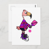 Funny Pink Flamingo Plays Pickleball Cartoon Briefkaart (Voorkant / Achterkant)