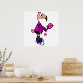 Funny Pink Flamingo Plays Pickleball Cartoon Poster (Keuken)