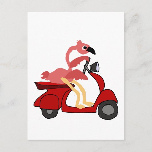 Funny Pink Flamingo Riding Motor Scooter Briefkaart (Voorkant)