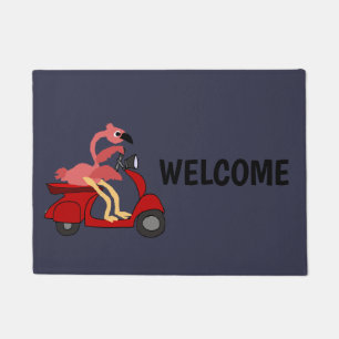 Funny Pink Flamingo Riding Motor Scooter Deurmat