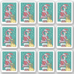 FUNNY PINK FLAMINGO SANTA CLAUS CHRISTMAS STICKER
