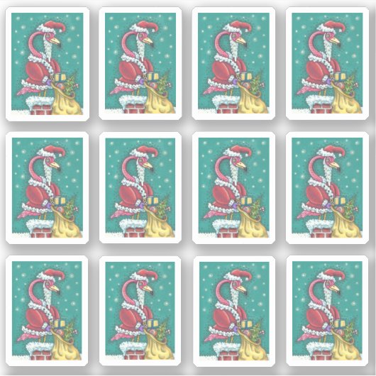 FUNNY PINK FLAMINGO SANTA CLAUS CHRISTMAS STICKER (Voorkant)