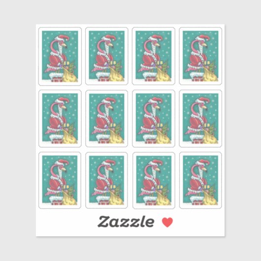 FUNNY PINK FLAMINGO SANTA CLAUS CHRISTMAS STICKER (Vel)