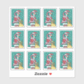 FUNNY PINK FLAMINGO SANTA CLAUS CHRISTMAS STICKER (Vel)