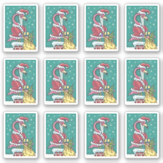 FUNNY PINK FLAMINGO SANTA CLAUS CHRISTMAS STICKER (Voorkant)