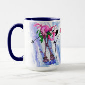 Funny Pink Flamingo Skier - Cartoon schilderende v Mok (Links)
