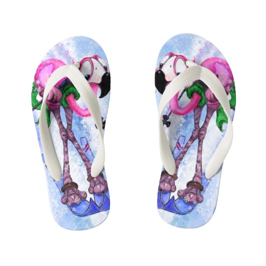 Funny Pink Flamingo Skier Kind Teenslippers (Voetbed)