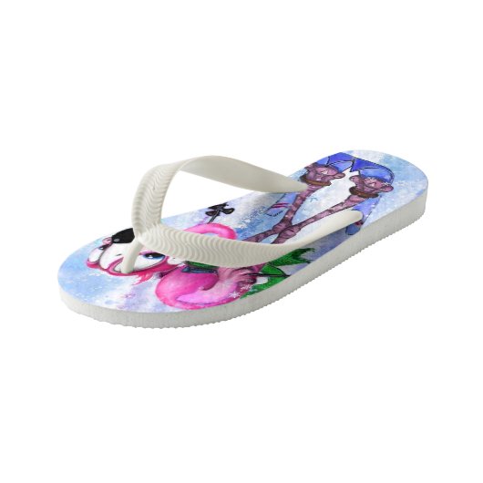 Funny Pink Flamingo Skier Kind Teenslippers (Schuin)