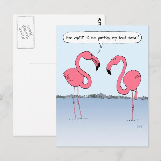 Funny Pink Flamingos-Cartoon Briefkaart (Voorkant / Achterkant)