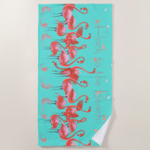 Funny Pink Flamingos Vloeit naar het strand Strandlaken (Voorkant)