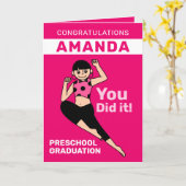 Funny Pink Girl Preschool Afstuderen Kaart (Gele Bloem)