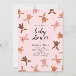 Funny Pink Girl Shower of Babies Invitation Kaart