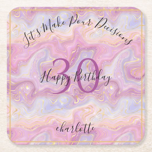 Funny Pink Glitter Marble Agate 30th Birthday Kartonnen Onderzetters (Voorkant)
