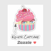 Funny Pink Killer Cupcake Kawaii Food Humor Sticker (Vel)