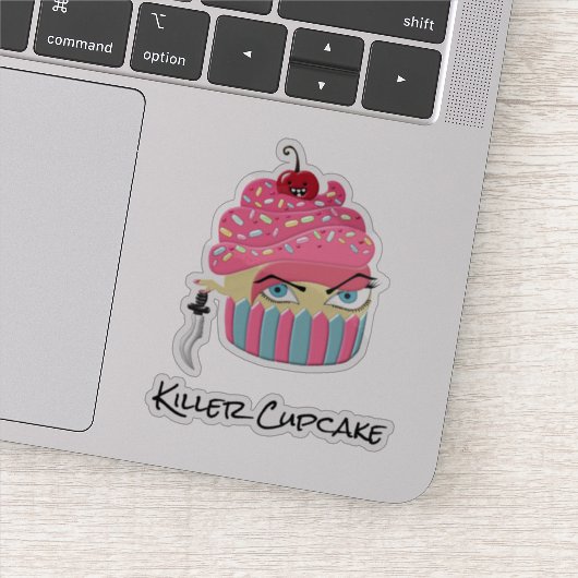 Funny Pink Killer Cupcake Kawaii Food Humor Sticker (Detail)