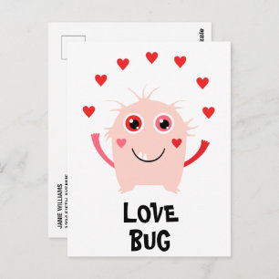 Funny Pink Love Bug Hearts Valentijnsdag Briefkaart