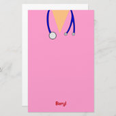 Funny Pink Medical Scrubs Whimsical Personalized Briefpapier (Voorkant / Achterkant)