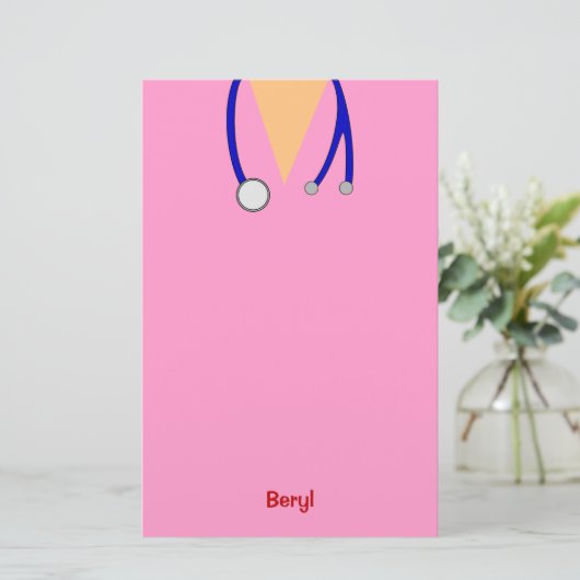 Funny Pink Medical Scrubs Whimsical Personalized Briefpapier (Staand voorkant)