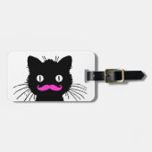 FUNNY PINK MUSTACHE BLACK CAT BAGAGELABEL (Voorkant horizontaal)
