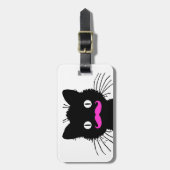 FUNNY PINK MUSTACHE BLACK CAT BAGAGELABEL (Voorkant verticaal)