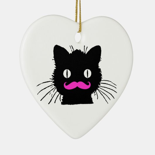 FUNNY PINK MUSTACHE BLACK CAT KERAMISCH ORNAMENT (Rechts)