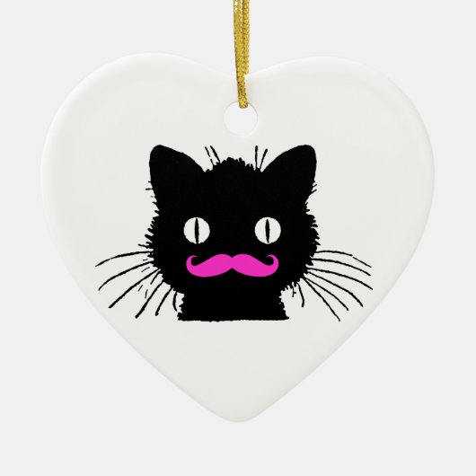 FUNNY PINK MUSTACHE BLACK CAT KERAMISCH ORNAMENT (Voorkant)