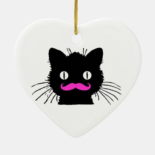 FUNNY PINK MUSTACHE BLACK CAT KERAMISCH ORNAMENT (Achterkant)