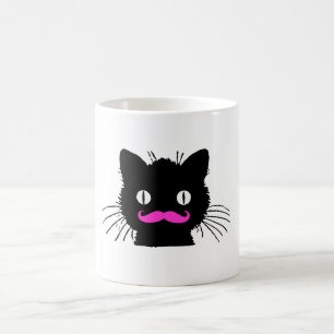 FUNNY PINK MUSTACHE  BLACK CAT KOFFIEMOK