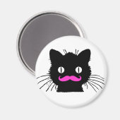 FUNNY PINK MUSTACHE BLACK CAT MAGNEET (Voorkant / Achterkant)