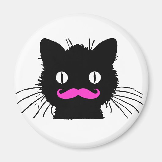 FUNNY PINK MUSTACHE BLACK CAT MAGNEET (Voorkant)