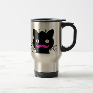 FUNNY PINK MUSTACHE BLACK CAT REISBEKER