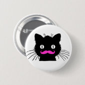 FUNNY PINK MUSTACHE BLACK CAT RONDE BUTTON 5,7 CM (Voorkant /achterkant)