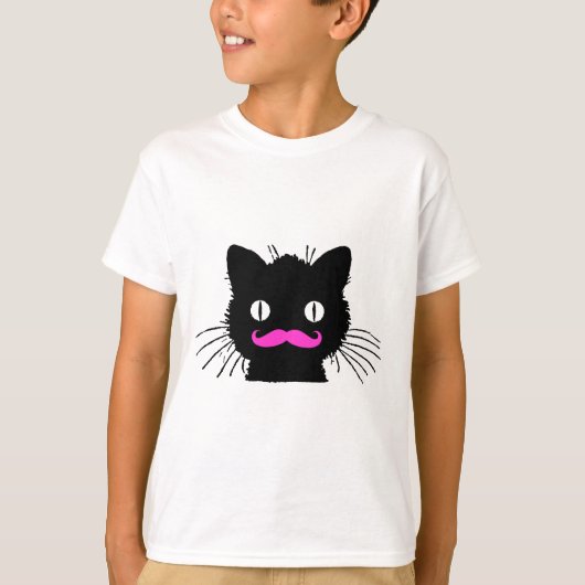 FUNNY PINK MUSTACHE BLACK CAT T-SHIRT (Voorkant)