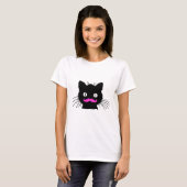 FUNNY PINK MUSTACHE BLACK CAT T-SHIRT (Voorkant volledig)
