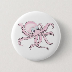 Funny Pink Octopus Ronde Button 5,7 Cm