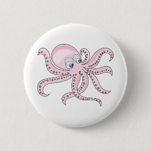 Funny Pink Octopus Ronde Button 5,7 Cm