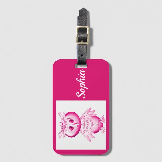 Funny Pink Owl Aangepaste kinderen Bagagelabel (Voorkant (verticaal))