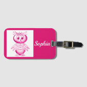 Funny Pink Owl Aangepaste kinderen Bagagelabel (Voorkant (horizontaal))