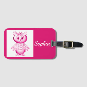 Funny Pink Owl Aangepaste kinderen Bagagelabel