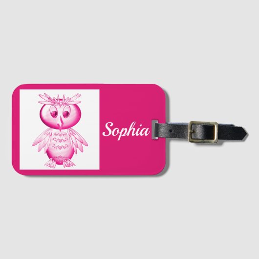 Funny Pink Owl Aangepaste kinderen Bagagelabel (Voorkant (horizontaal))