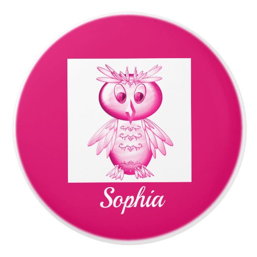 Funny Pink Owl Aangepaste kinderen Keramische Knop (Voorkant)