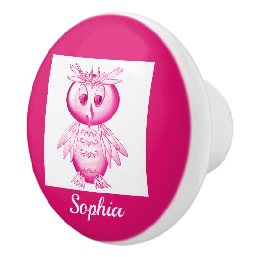 Funny Pink Owl Aangepaste kinderen Keramische Knop (Rechts)