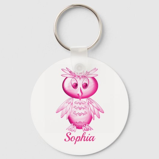 Funny Pink Owl Aangepaste kinderen Sleutelhanger (Voorkant)