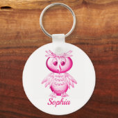 Funny Pink Owl Aangepaste kinderen Sleutelhanger (Voorkant)