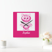 Funny Pink Owl Aangepaste kinderen Vierkante Klok (Huis)