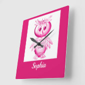 Funny Pink Owl Aangepaste kinderen Vierkante Klok (Hoek)
